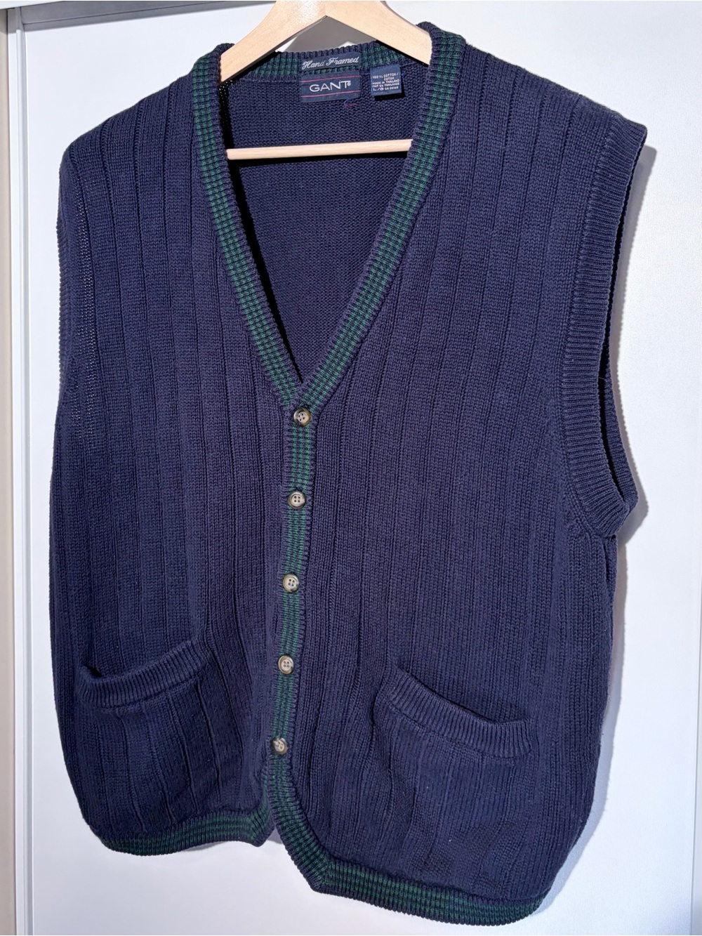 Vintage Gant Navy Blue Cotton Cardigan Sweater Vest